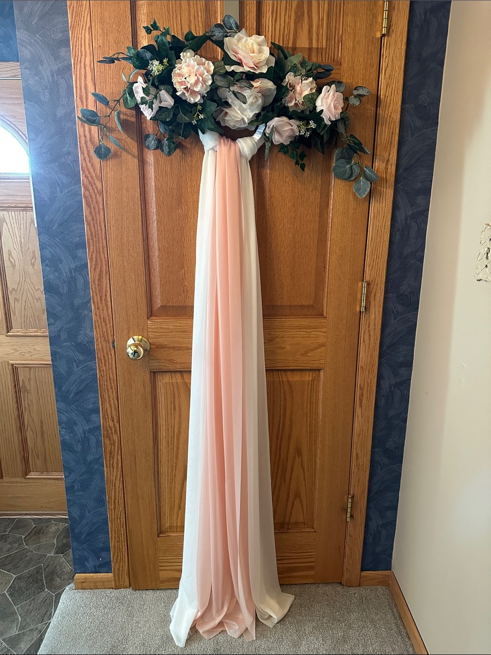 Floral Swag Blush Pink and White Floral Door Garland with Draped Fabric - NWOT